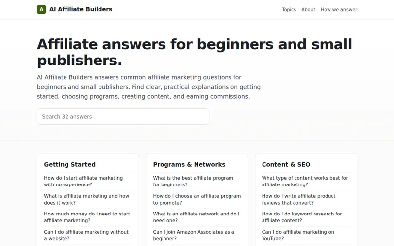 Home page of AI Affiliate Builders