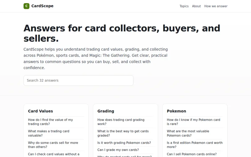 Home page of CardScope