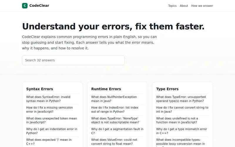 Home page of CodeClear