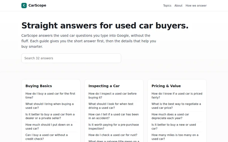 Home page of CarScope