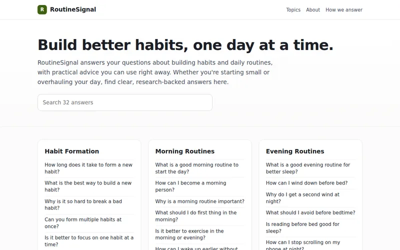 Home page of RoutineSignal