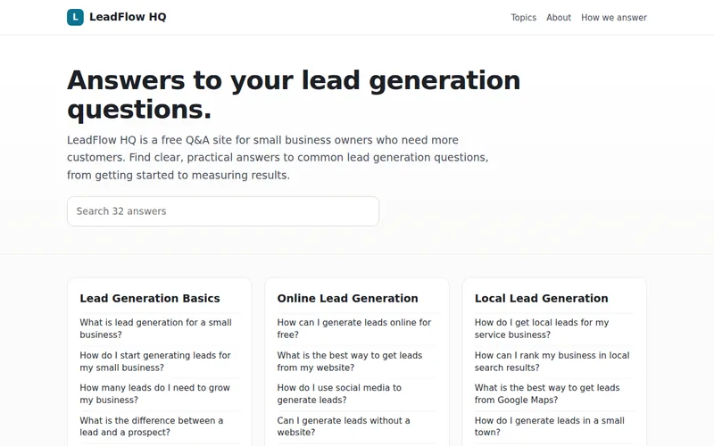 Home page of LeadFlow HQ