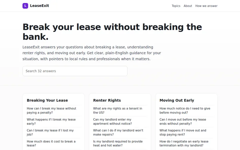 Home page of LeaseExit