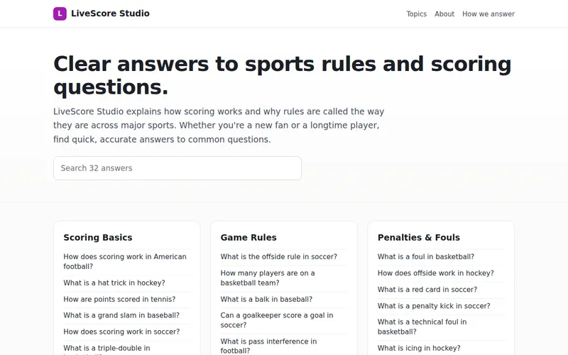 Home page of LiveScore Studio