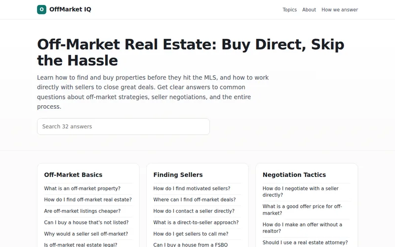 Home page of OffMarket IQ
