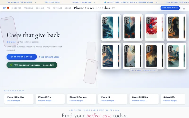 Home page of PhoneCasesForCharity
