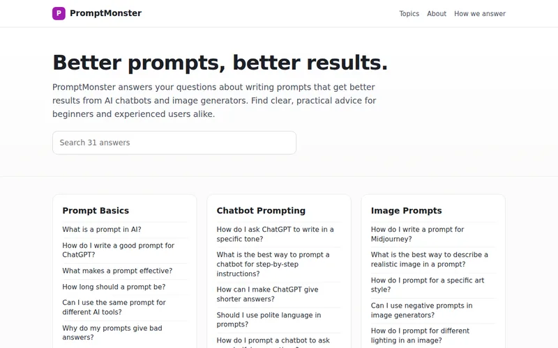 Home page of PromptMonster