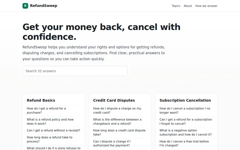 Home page of RefundSweep