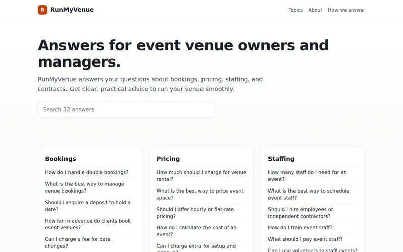 Home page of RunMyVenue