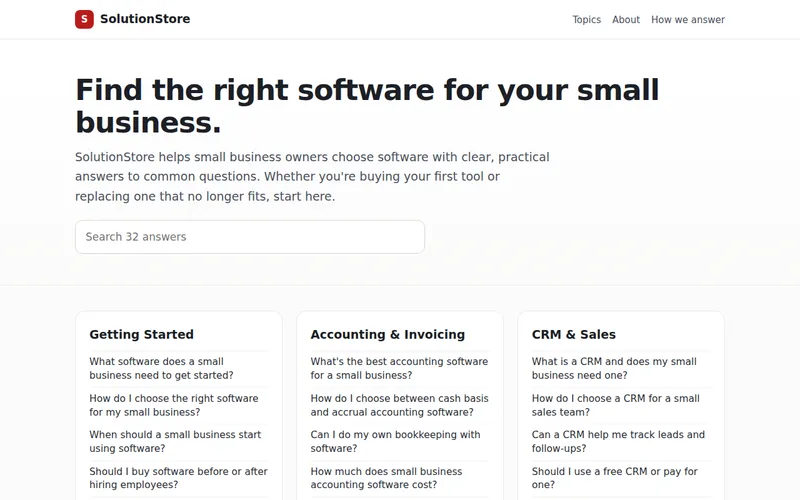 Home page of SolutionStore