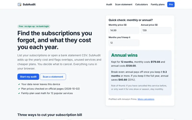 Home page of SubAudit