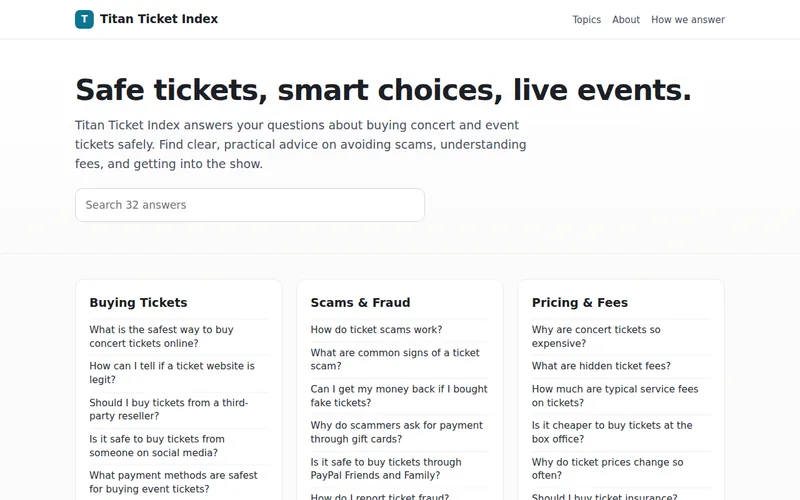 Home page of Titan Ticket Index