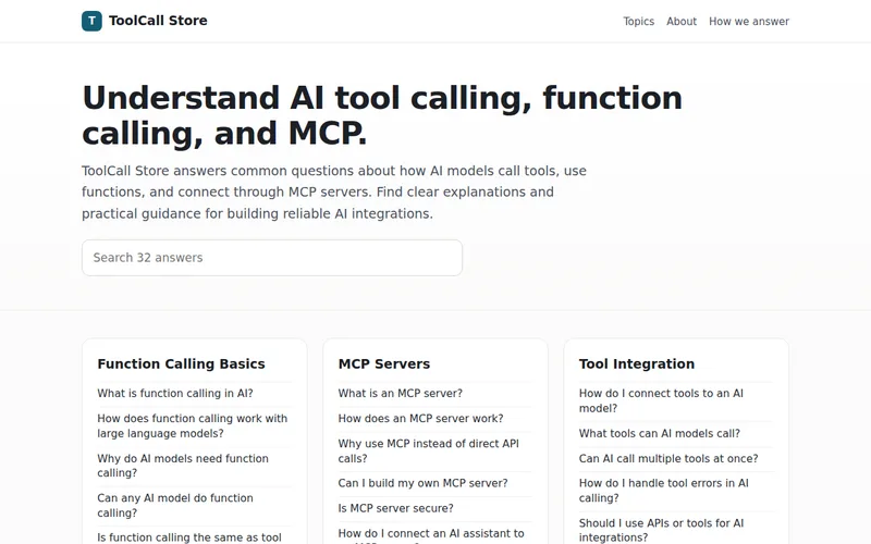 Home page of ToolCall Store