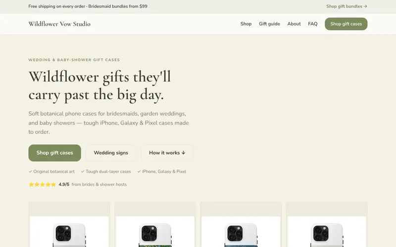 Home page of Wildflower Vow Studio